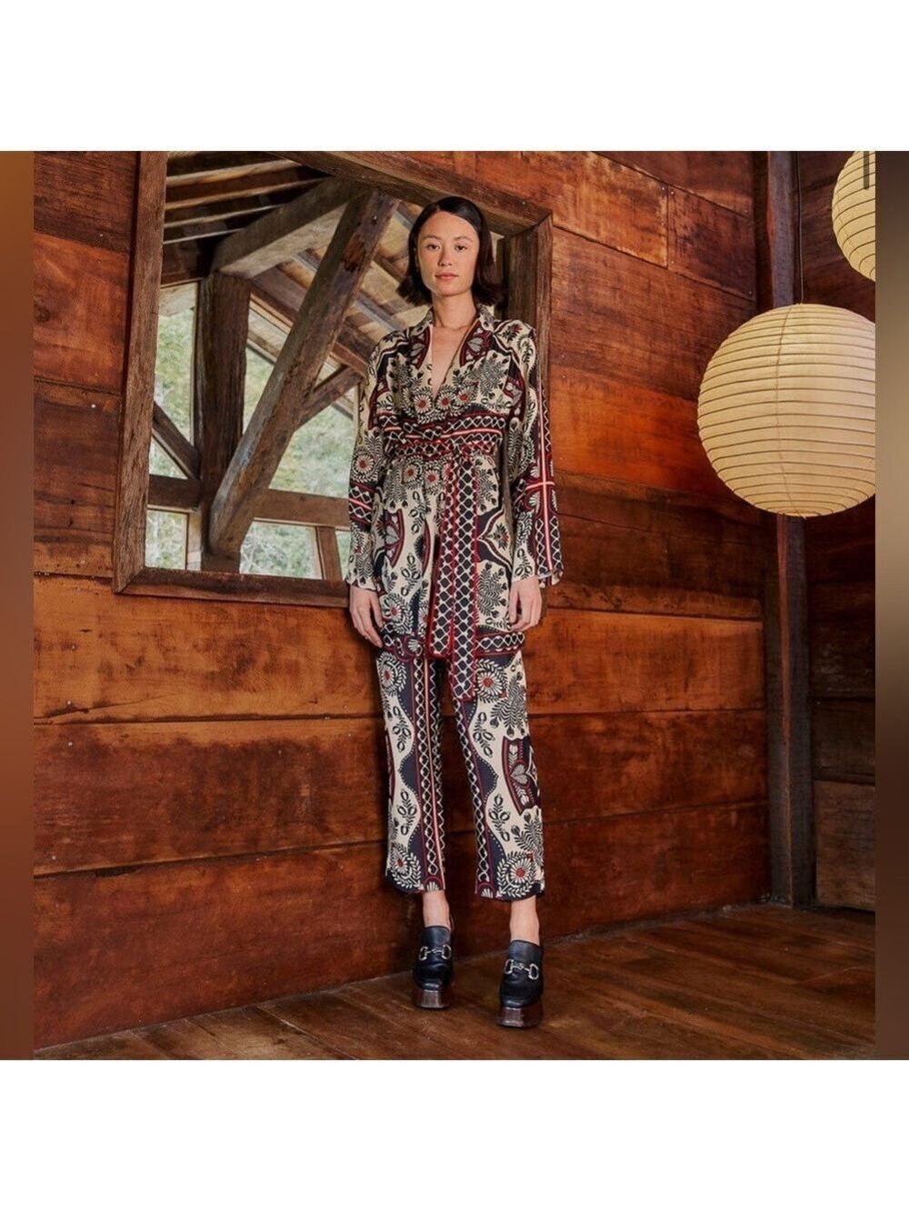 Farm Rio Black Passion Scarf Pants